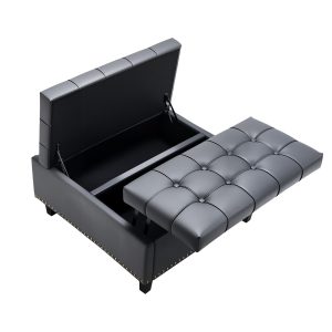 31 In Square Leather Ottoman With Storage, Upholstered Tufted Button Coffee Table Ottoman With Lift-Top & Flip Design, PU Leather High-Density Sponge For Living Room, Bedroom, Dorm, Grey
