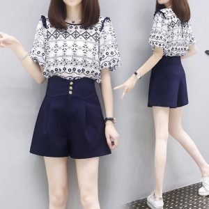 Women's Fashion Casual Short-sleeve Top And Pants Set