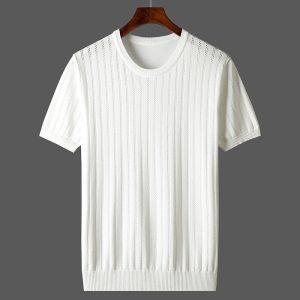 Hollow-out Knitted Casual Men's Short-sleeved Shirt