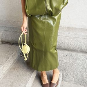 High-end PU Leather Midi Skirt