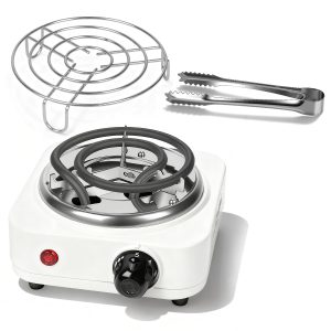 1Pc Electric Charcoal Burner 500W Hookah Charcoal Burner Compact Coal Burner For Hooka Cubes Shisha With Grill And Tongs 5 Temperature Gears Thermostat Control