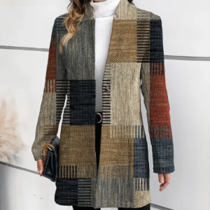 Printed Stand Up Collar Mid Length Long Sleeved Windbreaker Jacket