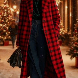 Plaid Casual Long Wool Coat