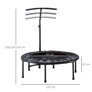 HOMCOM 40 Fitness Trampoline With Adjustable Handle, Rebounder Trampoline, Mini Jumper For Indoor Exercise Workout, Black