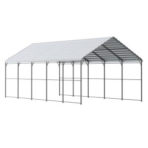 Heavy Duty Metal Carport, 13' X 26' Outdoor Carport With Galvanized Steel Frame & Roof, Car Tent Garage Shade With Removable Sidewalls, Multi-Use Car Shelter For Pickup, Boat, Car & Tractors