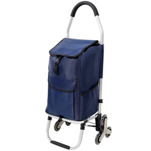 Shopping Stair Trolley With Wheels,Trolley Black Foldable Shopping Cart,Removable Shopping Oxford Waterproof Bag,Stainless Steel Triangular Wheels, Blue