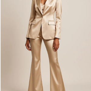 Champagne Colored Wedding Graduation Party Dance Satin 2-Piece Suit