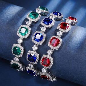 Retro-style Simulated Colored Gemstone Light-luxury Fully Diamond-encrusted Bracelet
