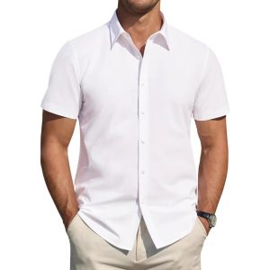Mens Short-sleeve Stretchy Plus-size Lightweight Shirt