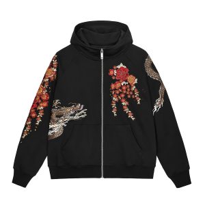 Heavy Duty Embroidered Hooded Cardigan With A Ziptrendy Streetwear Jacket