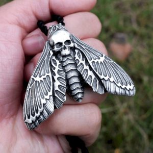 Retro-style Trendy Jewelry Death Skull And Moth Pendant Necklace