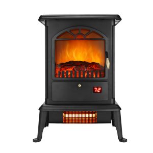 1500W Freestanding Three-door Glass 3D Flame Fireplace With Remote Control Quartz Tube Heating Fake Firewood7 Color4 Levels Of Brightness