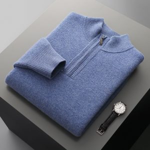 Men's Mid-length Zip-up Honeycomb-knit Thickened Sweater