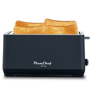 4-Slice Toaster, Extra Wide Long Slot, 6 Settings, Bagel, Defrost, Reheat, Removable Crumb Tray, Stainless Steel Housing, Matte Black