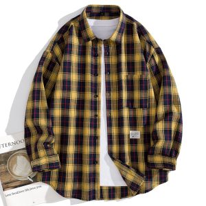 Men's Casual And Loose Plaid Casual Long-sleeve Shirt