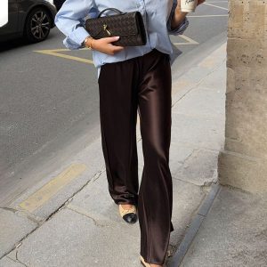 Straight-leg European And American-style Faux Acetate Satin Trousers