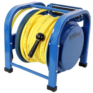Retractable Air Hose Reel, 3  8 X 100 Feet, 300 PSI, Spring-Driven Steel, Heavy Duty Industrial, Hybrid Hose, Portable And Durable