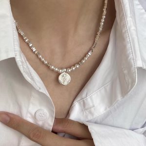 Irregular Broken Silver Pearl Necklace For Women
