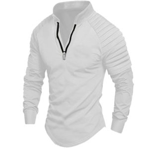 European And American-style Men's Sports Polo Shirt With Long Sleeves And A Zipper