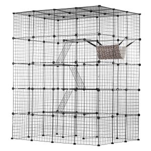 Large 4-tier Cat Cage, 54 X 41 X 69", Detachable Metal Wire Cat Enclosure, With 5 Front Doors Hammock Ramp Ladders, Indoor & Outdoor Crate Exercise Place Ideal For Kitty, Small Animals, Black
