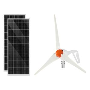 12V 400W Solar Wind Power Kit, 2PCS 100W Monocrystalline Solar Panels + 200W Wind Turbine + MPPT Wind/Solar Hybrid System Controller For Home RV Boat Camping Off-Grid Applications