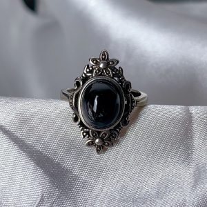 Fashionable Golden Black Tourmaline Pendant Ring For Women