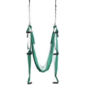Aerial Yoga Swing Set, 2.7 Yards Yoga Hammock Hanging Swing Aerial Sling Inversion Fly Kit Trapeze Inversion Equipment With Ceiling Mount Accessories, Max 661.38 Lbs Load Capacity, Green/White