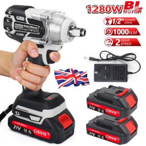 1OOO Nm Brushless Cordless Electric Impact Wrench Gun Ratchet Driver W Battery