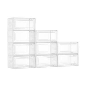 Shoe Storage Boxes, 9 Pack Clear Stackable Shoe Boxes Storage Organizers With Magnetic Door, Fit Up To US Size 13, Plastic Sneaker Containers For High Heels, Boots, And Hats, Transparent White
