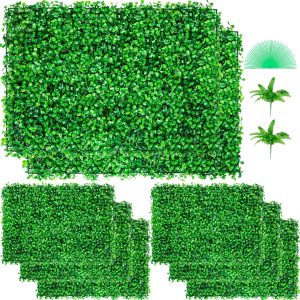 Artificial Boxwood Panel 8pcs Boxwood Hedge Wall Panels Artificial Grass Backdrop Wall 24X16 4cm Green Grass Wall, Fake Hedge For Decor Privacy Fence Indoor Outdoor Garden Backyard