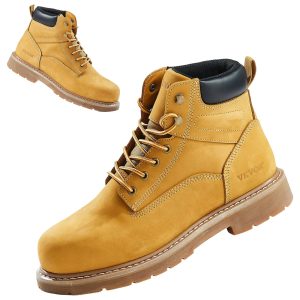 Steel Toe Work Boots, UK Size 11, Waterproof Work Boots For Men, Slip-Resistant Work Boot, Lightweight And Breathable Rubber Sole Mens Boots For Industry Construction, Brown Yellow