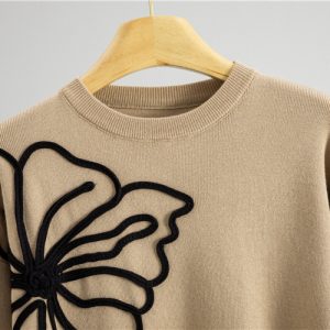 Long-sleeve Floral Sweater And Casual Wide-leg Pants Set