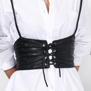Fashionable Womens PU Leather Vest Belt With Elastic Stretchy Fit
