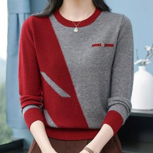 Womens Crew-neck Pullover Knit Top