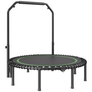 Foldable Mini Trampoline, 51 Inch Fitness Rebounder, Max Load 450lbs Exercise Trampoline, Stable & Quiet Trampoline With 4 Level Height Adjustable Foam Handle, For Adults Indoor/Garden Workout
