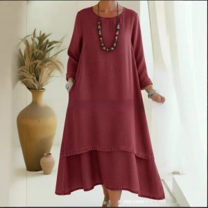 Elegant Double-layered Hemline Faux Denim Maxi Skirt