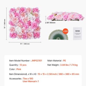 3D Flower Wall Panel, 12 PCS 15 X 15 Inch, Artificial Floral Wall Background Mesh Backing Mat,Seamless Design&Easy Installation For Wedding Valentines Day Home Baby Party Backdrop Decor,Pink