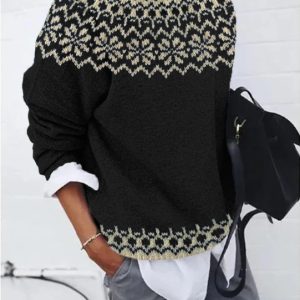 Womens Loose Fashionable Crew-neck Knit Sweater