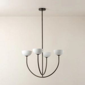 Elegant High-end Chandelier With Four White Lampshades