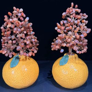 Semi-precious Stone Orange Ceramic Vase For Office And Living Room Decoration
