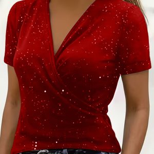 Cross-collar Short-sleeve Loose-fit V-neck Stylish Casual