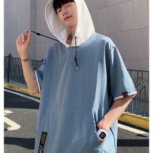 Mens Loose-fitting Casual Mock Two-piece Short-sleeve Shirt