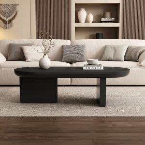 Modern Coffee Table, Oval Center Table, Spray-painted End Table, Simple Sofa Table, Side Table, MDF, 119.7x49.8x35.5 Cm, Black