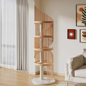 Home-use Space-saving All-in-one Solid Wood Cat Tree For Playing And Sleeping