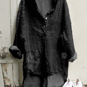 Womens Retro Linen Loose-Fit Shirt Top