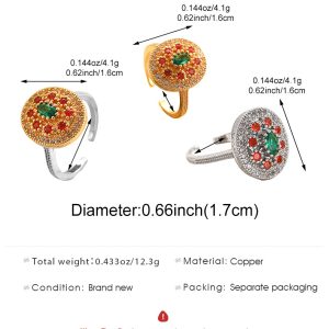 Light-luxury Copper Inlaid With Colorful Zircons French-style Vintage Womens Finger Ring