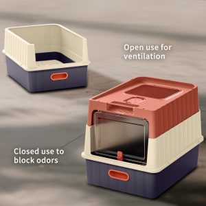 Dual Opening Fully Enclosed Cat Litter Box, Top Entry Anti-Tracking Design, Oversized Space Cat Potty With Cleaning Scoop