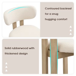 Set Of 4, Solid Wood Chairs, Dining Chairs, Suitable For Homes, Restaurants, Living Rooms, And Cafes, Boucle, Natural Color