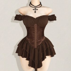 Jacquard Patchwork Ruffled Lotus Leaf Dress