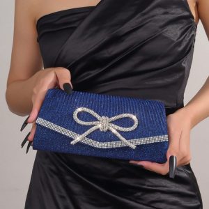 Bow Evening Bag Sparkly Clutch Purses For Women Wedding Glitter Rhinestone Party Prom Purse Dressy Clutch Bags